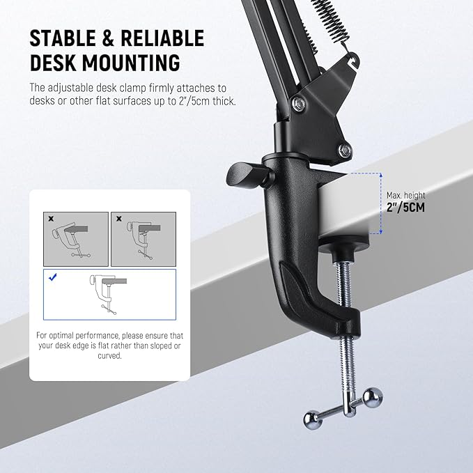 NEEWER BASICS Desktop Microphone Arm Stand, Suspension Scissor Boom Mic Desk Mount Compatible with Blue Yeti Snowball HyperX QuadCast SoloCast Shure, Max Load 3.3 lbs, Cleaning Cloth, MS006