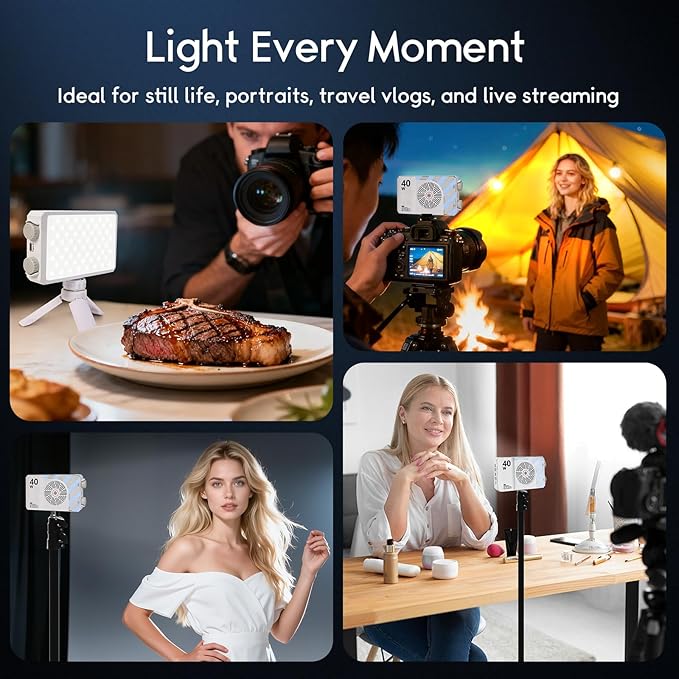 40W Video Light Panel, Portable LED Camera Bi-Color Light, 14000 Lux, 2500–9000K, CRI 95+/TLCI 97+, Pocket-Sized with Diffuser & Stand for Photography & Video, YouTube, Vlog