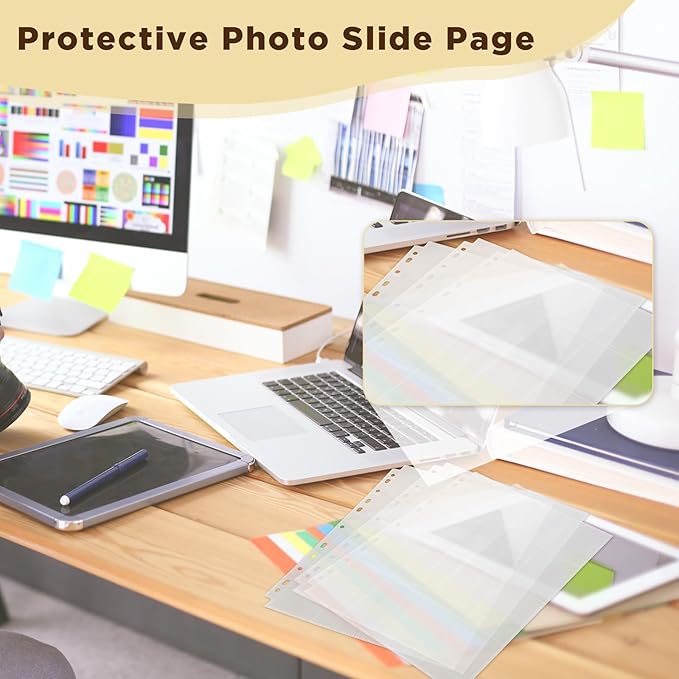 50 Pack Clear Photo Slide Pages, Holds 20 35mm Slides Per Page for 3-Ring Binder, 1000 Pocket 2x2 Inch Top Loading Archival Sleeves