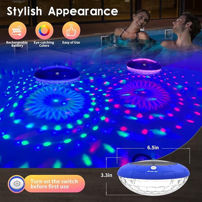 FirstE Solar Floating Pool Lights, RGB Color Changing Pool Floating Light, IP68 Waterproof LED Solar Pool Lights That Float, Hangable Auto ON Off for Above In Ground Pools Wedding Party Decoration (4)