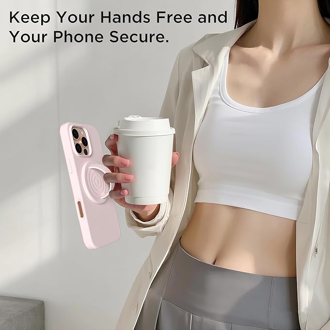 Magnetic Phone Grip Ring Holder, Liquid Silicone Magnet Cell Phone Grip Finger Loop, Compatible with Magsafe, Back of Phone for iPhone 17/16/15/14/13/12 Series, Lovely Pink