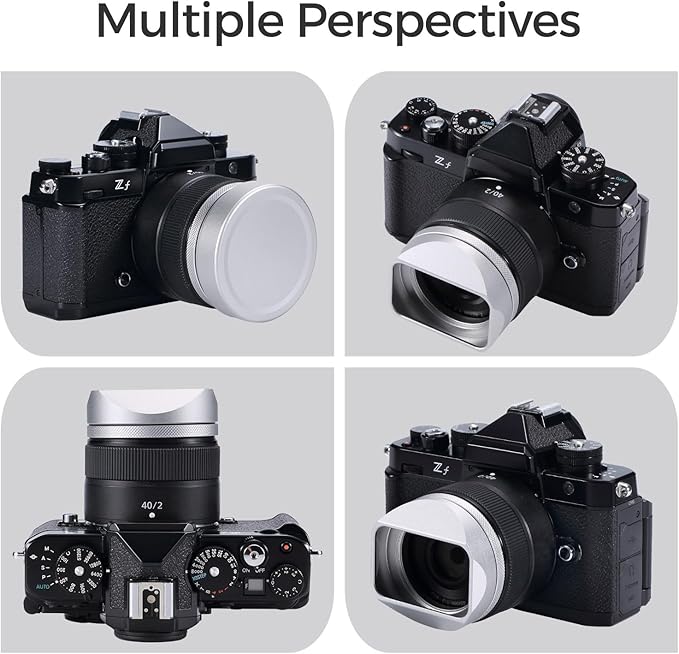 Metal Square Lens Hood (with Cover) with 49mm UV Filter Adapter Ring Compatible with for Fujifilm X100V/X100VI (Aluminum Alloy-Silver)
