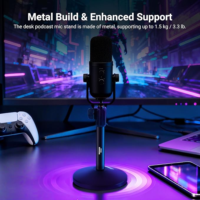NEEWER Desk Microphone Stand, Adjustable Table Top Mic Holder Mount with 3/8" to 5/8" Screw Adapter Compatible with QuadCast SoloCast Shure Blue Yeti Snowball, Max Load 3.3 lbs, MS014