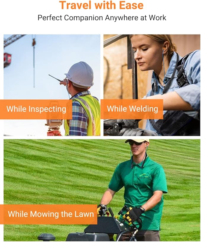 HomeSpot Noise Reduction Wireless Neckband Headphones with Qualcomm aptX HD, 27dB NRR, CVC Noise Cancelling Mic & Controls and 20H Playtime for Work Safety OSHA Compliant - Blue Wire Orange Earbuds