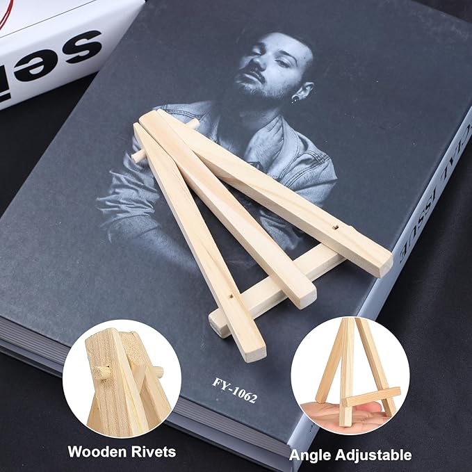 Voittozege 60 Pcs Mini Easel Stand 5 Inches Mini Wood Canvas Holder Small Easels for Painting Artist Triangle Easels, Art Craft Painting Easel Stand for Weddings, Photos, Crafts, Business Cards