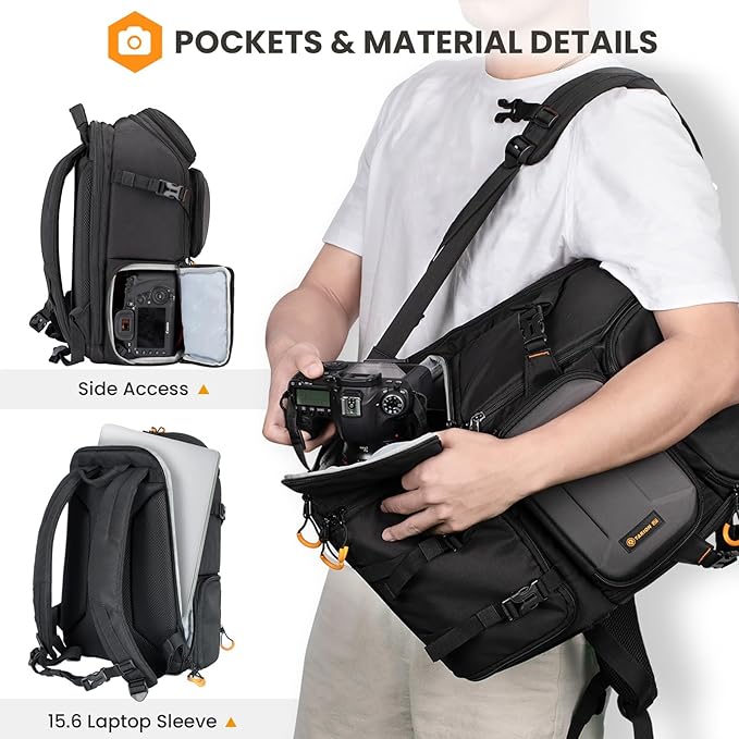 TARION Professional Camera Backpack Large - DSLR Bag with 15.6" Laptop Compartment Tripod Holder Waterproof Raincover Outdoor Hiking Travel for Men Women Photographers - PBL