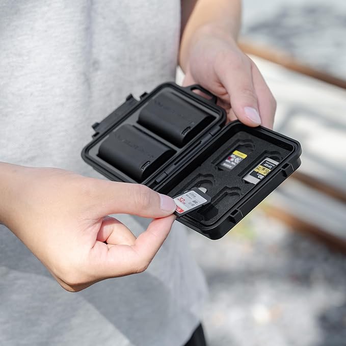 JJC Portable Camera Battery Memory Card Storage Case for 4 SD Card,3 CFexpress Type-A Cards,2 Camera Batteries, Compact Cameras Battery Holder Box for Sony NP-FZ100 NP-FW50