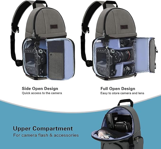 MOSISO Camera Sling Bag, DSLR/SLR/Mirrorless Camera Case Shockproof Photography Camera Backpack with Tripod Holder & Removable Modular Inserts Compatible with Canon/Nikon/Sony/Fuji, Gray