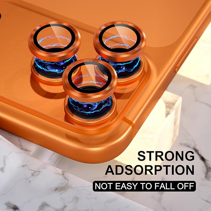 Choiche Compatible for iPhone 17 Pro/iPhone 17 Pro Max Camera Lens Protector, 9H Tempered Glass Camera Cover Screen Protector Metal Ring Decoration Accessories (Orange)