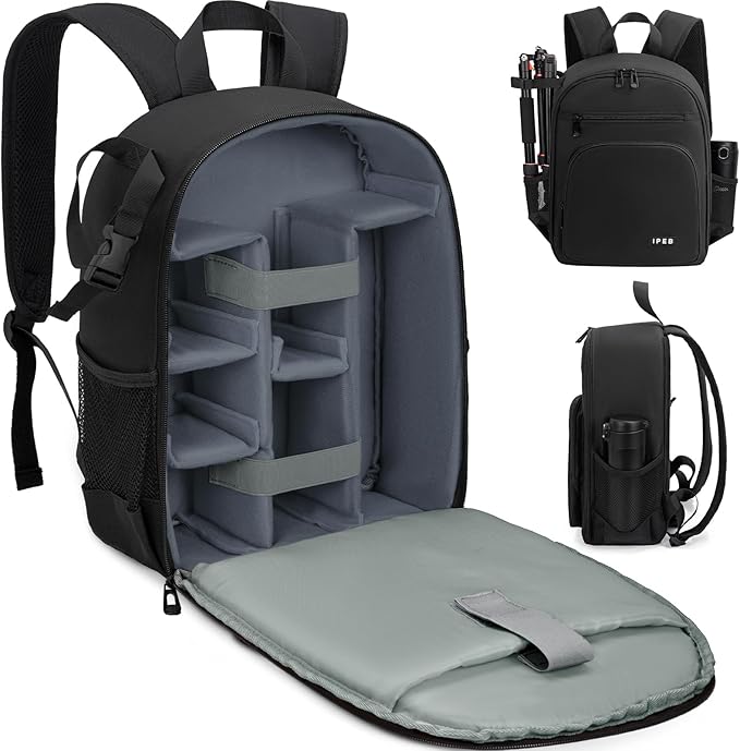 IPEB Camera Backpack for DSLR/SLR/Mirrorless Bag Professional Waterproof Camera Case 11"X5.9"X15" for Photographers Grey