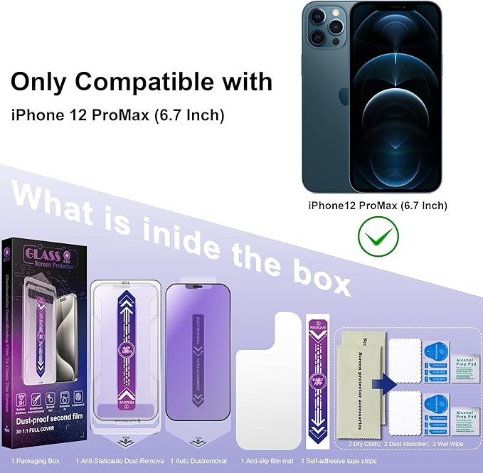 SHANG PIN JIA 2 Pack Anti Blue Light Matte Screen Protector for iPhone 12 Pro Max 6.7-Inch Auto Dust Removal, No Bubbles, Tempered Glass Film, Easy Installation