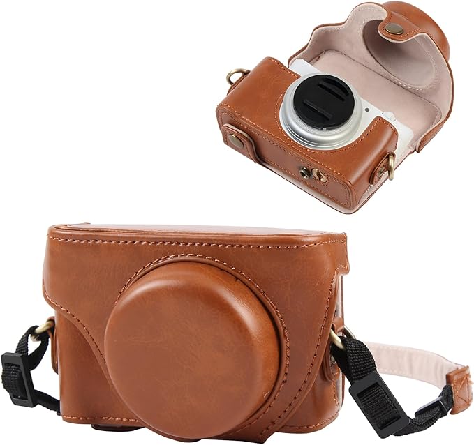 PULUZ Digital Camera Case for Sony ZV-1F Vlog Camera,Full Body Leather Camera Bag with Sony ZV-1F Case Shoulder Strap-Travel Protective Carrying Storage Bag (Brown)
