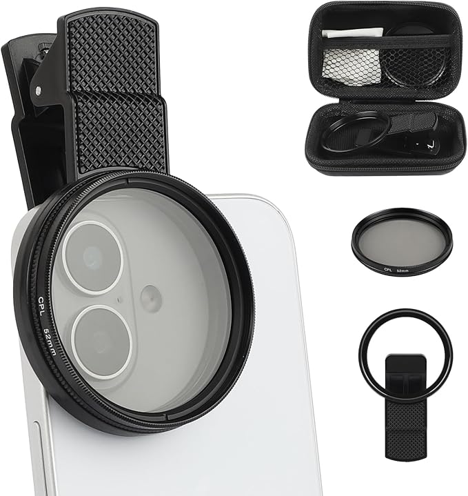 52mm CPL Phone Camera Filter,Clip-on CPL Polarizer Phone Camera Lens Filter for iPhone Samsung/Android Smartphones