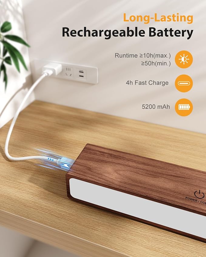 Rechargeable Wood Wall Sconce (2 Pack) with Remote & Touch, 5200mAh Battery Operated Wall Lights with 3 Color Temperatures & RGB. Magnetic, Stick-On, Dimmable Wall Reading Lamp for Bedroom, Picture
