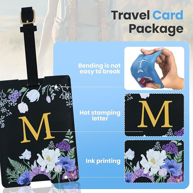 2 Pack PU Leahter Luggage Tags with PU Leather Straps, Fun Travel case Labels, Privacy-Protected ID Card Holders, Allowing for Quick Identification of Luggage and Easy locating of Your Bags (M)