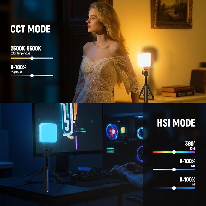 NEEWER Magnetic RGB Video Light with Desk Tripod Stand & 3 Cold Shoes, 360° Full Color LED Camera Light, CRI97+/20 Scenes/2500K-8500K, 2000mAh Photography Recording Small Panel Lighting, RGB61