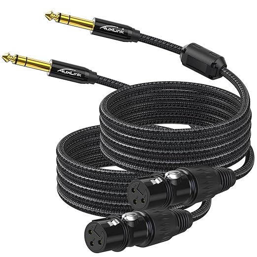 XLR to 1/4, Quarter Inch to XLR Female Cable 25ft 2Packs, TRS to 6.35mm Gold-Plated Connectors Nylon Braided for Speakers, Mixers, Amplifiers