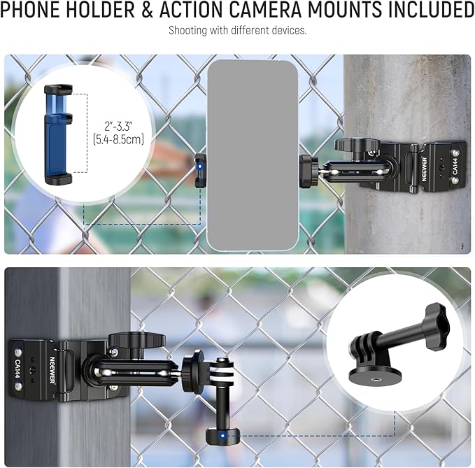NEEWER Magnetic Fence Mount Compatible with Mevo Start Pocket Radar GoPro Insta360 DJI, Dual Mounting Kit Compatible with Gamechanger App for Baseball Live Streaming, Metal Camera Post Mount, CA144