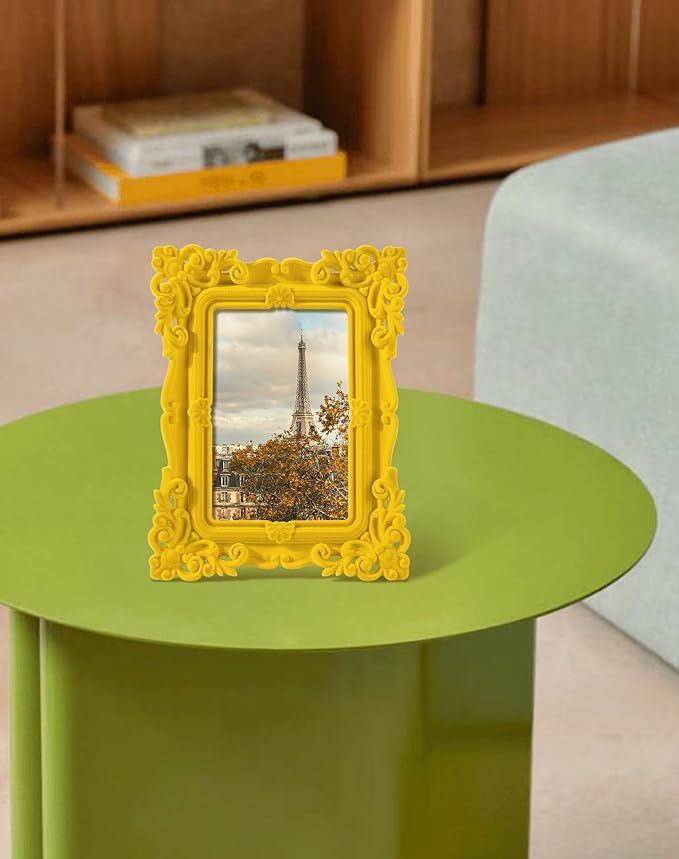 5x7 Yellow Picture Frame for Art Prints Posters, Small Colorful Decorative Frame with Real Glass/Stand, Ornate Memorial Frame Gift for Wedding Baby Shower Retirement (Yellow)