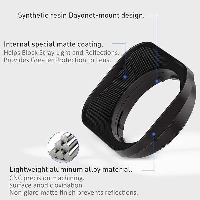 Haoge LH-OM45 Metal Square Lens Hood for Olympus M.ZUIKO Digital 45mm F1.8 Lens Bayonet Shade Hood