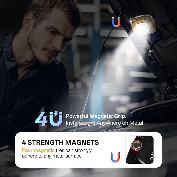 Magnetic Work Light, 10,000 mAh Rechargeable LED Portable Lamp, 2,000 Lumen Floodlight, 9 Light Modes with 1/4" Threaded Port for Machinist Auto Underhood Outdoor Camping