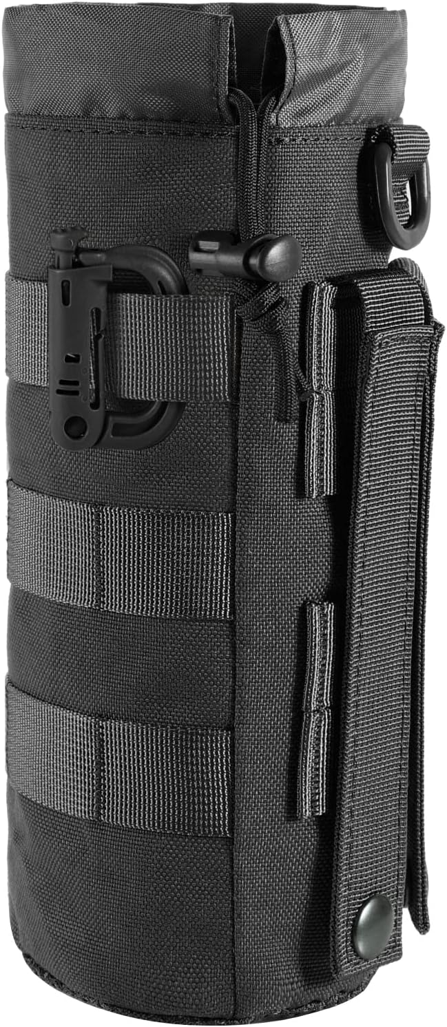 Tactical MOLLE Water Bottle Pouch with Drawstring Open Top & Mesh Bottom, Military Water Bottle Holder Bag Sports Travel Hydration Carrier