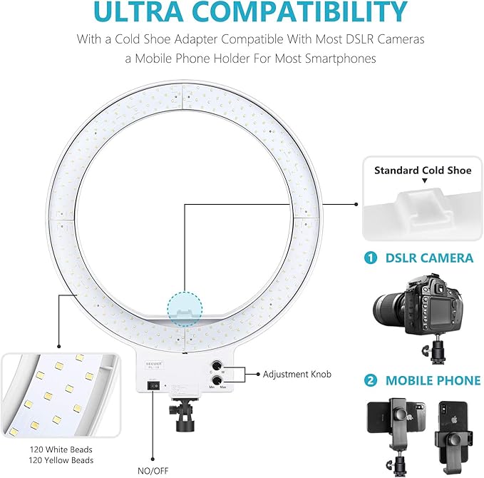 NEEWER 18 Inch Ring Light with Tripod Stand, 55W Large LED Ringlight, Cold Shoe Phone Holder Compatible with iPhone Camera for Video Recording Photography Streaming Selfie Makeup Studio Photo, RL-18