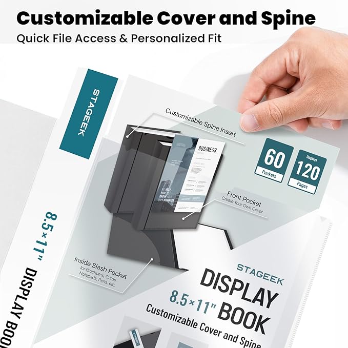 STAGEEK 60-Pocket Portfolio Binder Display 120 Pages, 8.5x11 Binder with Plastic Sleeves, Art Portfolio Folder with Clear Sheet Protectors, Presentation Book for Artwork, Document Organizer