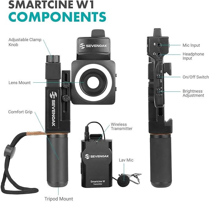 Movo SmartCine W2 - Wireless Smartphone Video Kit with Phone Rig, Dual Wireless Lavalier Microphone System, LED Light, Wide and Fisheye Lenses for iPhone/Android Phones - YouTube, TIK Tok Kit