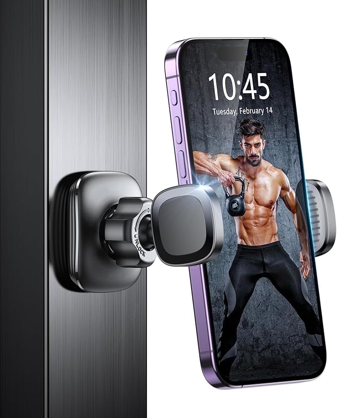 Magnetic Phone Holder for Gym Golf Cart, 360° Rotatable Gym Phone Holder Camera Bracket Workout Record, or Any Metal Surface, Gym Magnet Phone Mount Cradles Compatible with 4.7-7" Phones