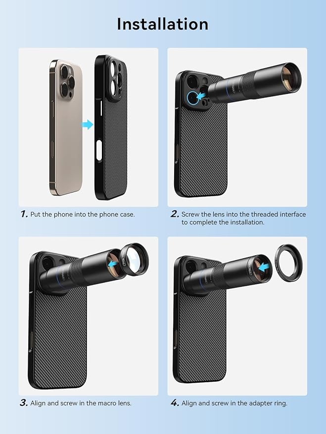 MIAO LAB HD 10X Telephoto Lens & 200mm Macro Lens, 2-in-1 Aluminum Phone Camera Lens Kit with 17mm Lens Thread Interface Mobile Phone case. Phone Lens Attachment Fit for iPhone 16 Pro