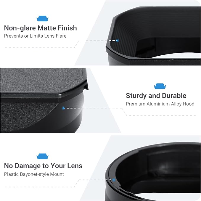 JJC Metal Square Lens Hood Shade for Fuji Fujifilm XF 35mm f/1.4 R Lens, XF35mm F1.4 R Lens Hood, with Protective Lens Hood Cap, No Vignetting, Not Affect The Use of 52mm Filter