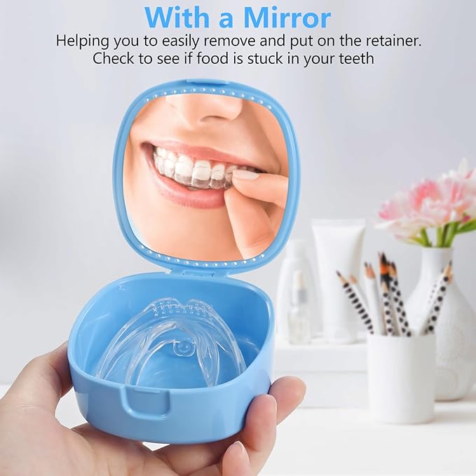 Retainer Case with Mirror & Ventilation Holes for Night Guards, Sky Blue