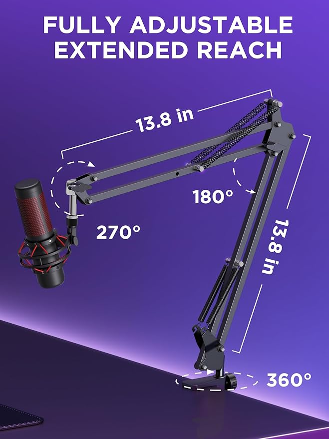 InnoGear Mic Stand for Blue Snowball and Blue Snowball iCE Boom Arm Stand with Pop Filter Microphone Holders for HyperX QuadCast SoloCast Fifine Shure SM7B and Other Mic, Max Load 1.5 KG, Medium