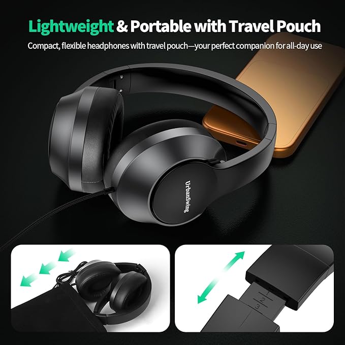 W2 USB C Headphones Wired Over Ear, 3.5mm AUX Plus USB-C Adapter, Wired Headset with Mic, Sturdy 4.9ft Extra-Long Cable for Gaming Consoles, iPhone 16, iPad & Tablets, Foldable with Pouch