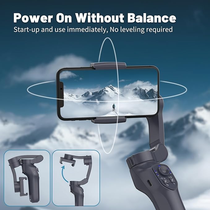 COMITOK L7C Pro, Gimbal stabilizer for iPhone, Phone Stabilizer for Video Recording with Face/Object Tracking, 3-Axis Gimbal for Android & iPhone 15 Pro Max, Foldable Phone Gimbal Vlog Recording