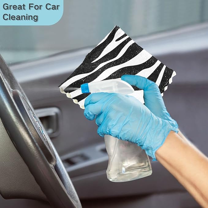 CaTaKu Zebra Print Microfiber Reusable Cleaning Cloths Kitchen Dish Cloths Dish Rags for Washing Dishes, Black and White Dish Towels Washcloths for Kitchen Drying, 6 Pack