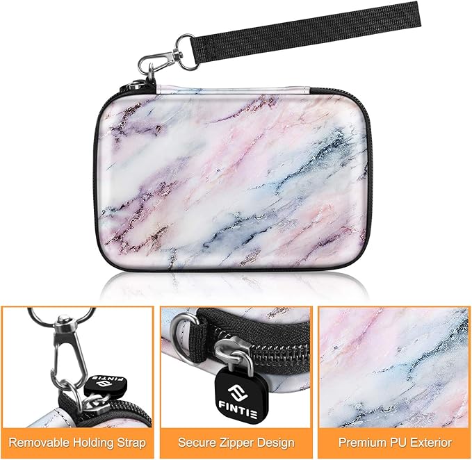 FINTIE Case for HP Sprocket Select/Sprocket Plus Smartphone Printer, Canon Ivy Mini/CLIQ 2/CLIQ+2 Instant Camera - Shockproof Hard Shell Carrying Case, Marble Pink