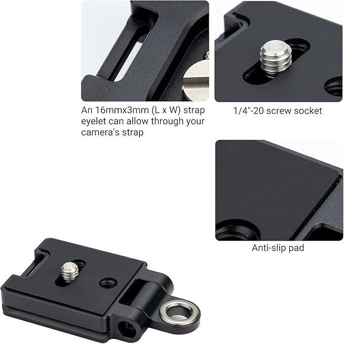 Kiorafoto 40MM Universal Arca Swiss Quick Release Plate with 1/4"-20 Screw & Adjustable Neck Strap Connect Eyelet for Tripod Ball Head, Camera Hand Wrist Strap Adapter Accessories