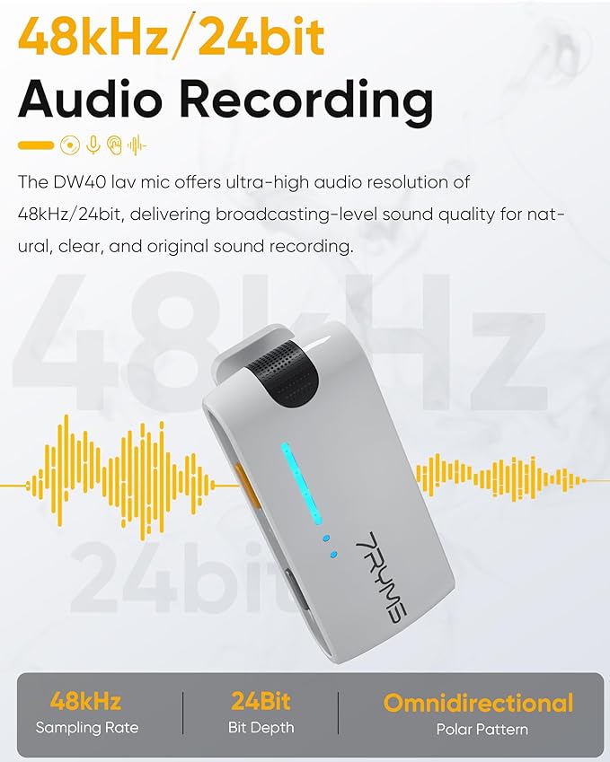 7RYMS iRay DW40 4-Channel Wireless Lavalier Microphone with Noise Cancellation, 656ft Range, 12.5H Working, Wireless Laple Mic for iPhone, DSLR Camera, Android, Video Recording Podcast Live-Stream