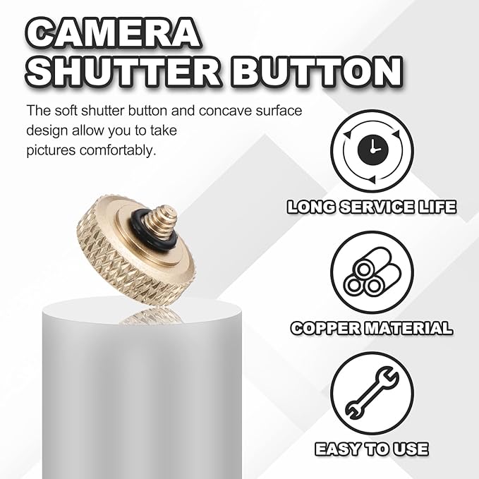PATIKIL Camera Shutter Button, 4 Pack 12mm Concave Surface Shutter Release Buttons Pure Copper Camera Button for Nikon for Fujifilm for Leica DSLR/SLR, Matte Gold