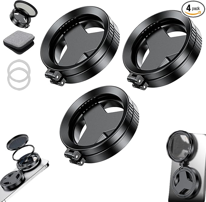 Anti-Glare Magnetic Phone Filter, Magnetic CPL Filter for Phone, Foldable Portable Lens Attachment, Rotatable Filter Lens Compatible, Clear Photos Through Glass, with Storage Bag (3PCS)