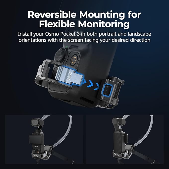 SMALLRIG Expansion Cage for DJI Osmo Pocket 3, Reversible Mounting Adapter with 1/4"-20, Cold Shoe & 2-Prong Mount, Full-Access Design, Fits Original Case - 5607