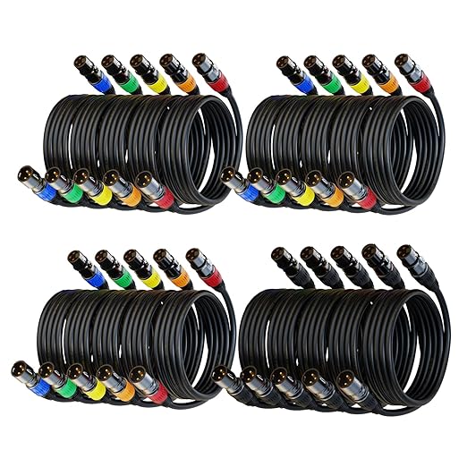 XLR Cables, XLR Microphone Cable 25ft 20Pack Mic Cable Male to Female Gold-Plated 3-Pins Compatible with Microphones, Stage Lighting, Speaker Systems and More