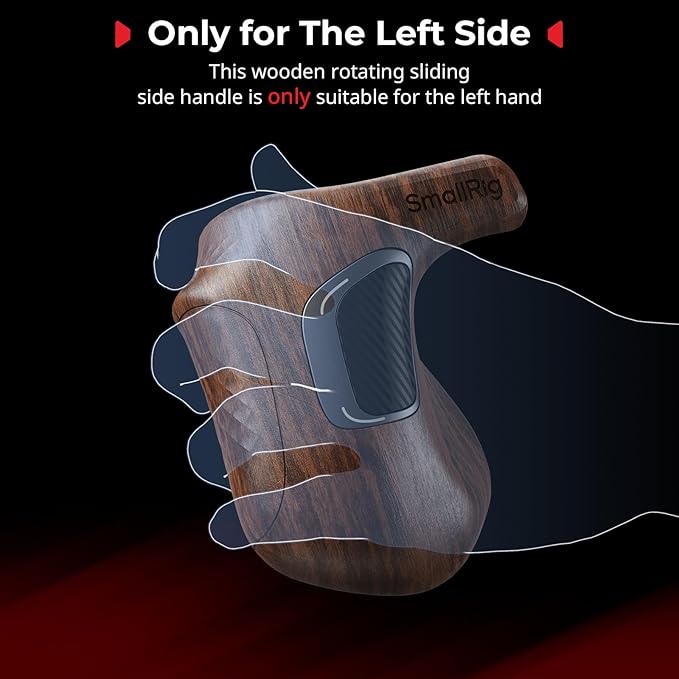 SMALLRIG Rotating Left-Side Wooden Handle for ARRI Rosette, Load Capacity to 15kg / 33lbs, Flexible Position Adjustment, Ergonomic Design & Anti-Slip Design