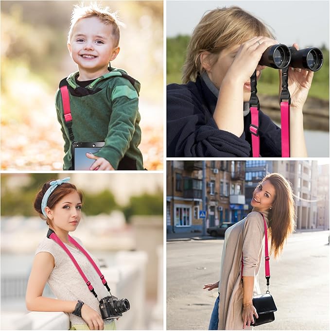 Universal Shoulder Strap, Neoprene Padded Bag Strap with Double Adjustable Buckles, Replacement Comfortable Neck Strap for Camera, Cellphone Tablet,iPad, Laptop, Binocular, Luggage Bag(Fuchsia)