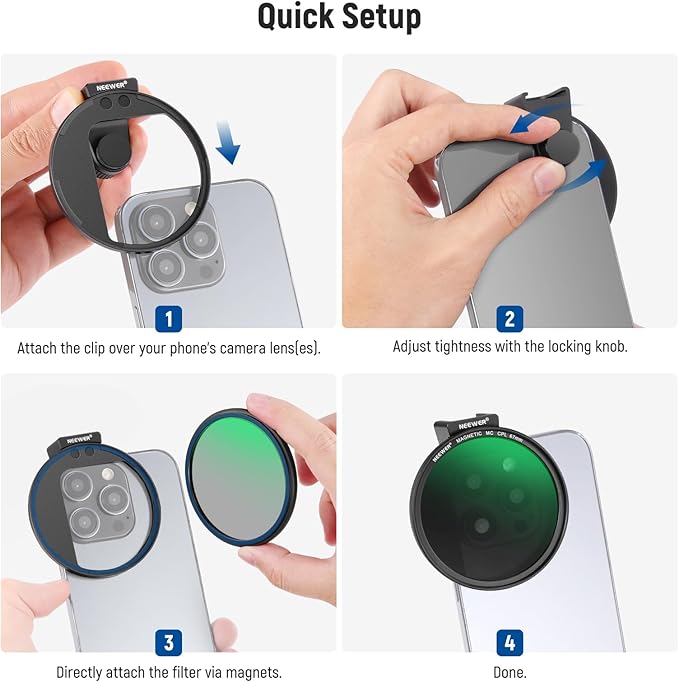 NEEWER 67mm Magnetic CPL Filter, Circular Polarizing Filter with Cold Shoe Phone Camera Lens Clip, Photography Accessories Compatible with iPhone 17 16 Android Samsung Galaxy S35 Ultra