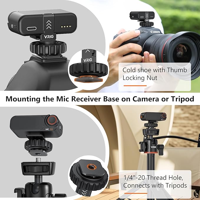 VRIG Cold Shoe Mount Adapter for MIC 2 Wireless Microphone,Mic 2 Mount Adapter Compatible with Canon Nikon Sony Cameras, with 1/4" Thread Camera Tripod Accessory