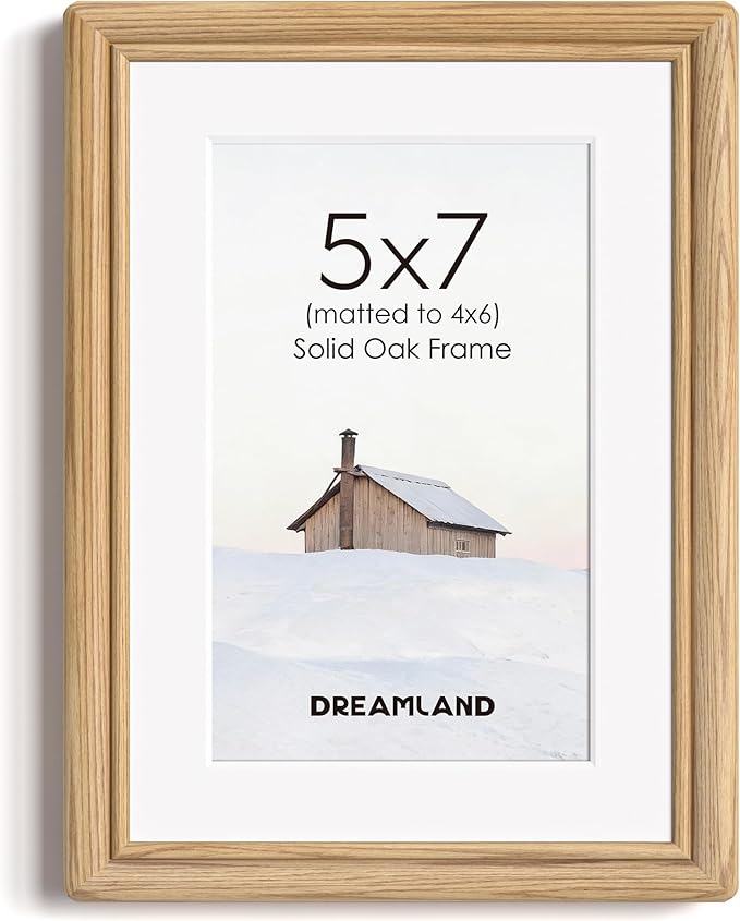 Dreamland 5x7 Picture Frame, Oak Wood 5 by 7 Frames for Tabletop & Wall Display, 5x7 Picture Frame Matted to 4x6, Rustic Wood Photo Frames with Tempered Glass