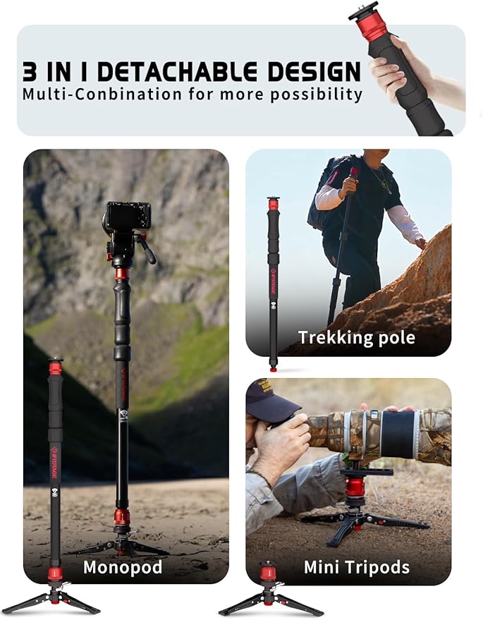 IFOOTAGE Cobra 3 A150S Strike Monopod with Fluid Head,59" Camera Monopod with Pedal Locking Control,One-Step Rapid Height Adjustment(A150S&Komodo K5S)
